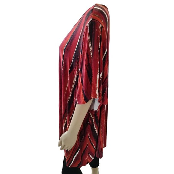 Avenue Womens Pintuck Detail Red & Black Striped Short Sleeve Top Plus Size 26 - Picture 5 of 9